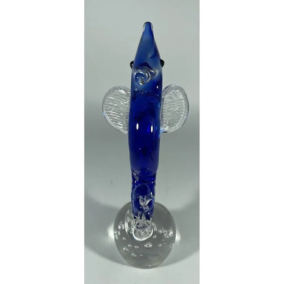 Hand Blown Art Glass Seahorse Bubble Ball Cobalt Blue Clear Nautical Paperweight - Picture 4 of 4